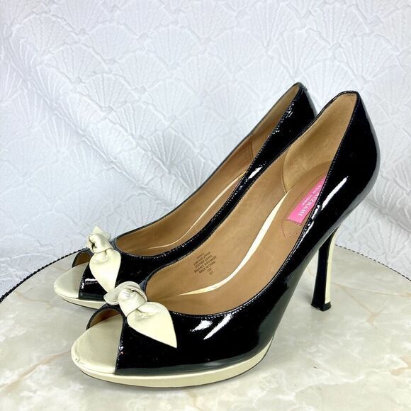 Isaac Mizrahi Peep-Toe High Heel Pumps Patent Leather Colorblock Pattern Dressy - Picture 5 of 13